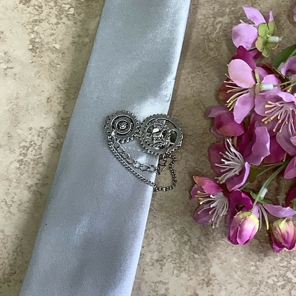 🌺 STEAMPUNK COSTUME MINI TOP HAT TIE CLIP SET COSPLAY GRAY SILVER BUNDLE PARTY - Picture 3 of 12